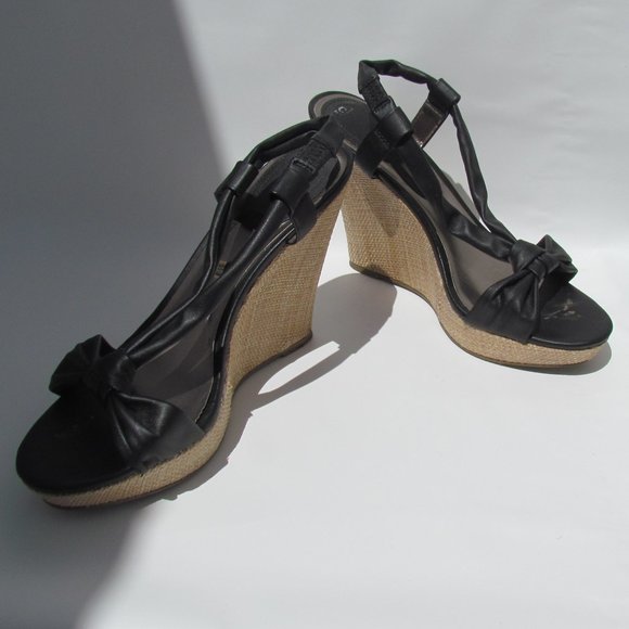 Charles David Knotty BLACK SANDALS Platform Rattan Wedge Heel Slingback 9 M - Picture 4 of 11